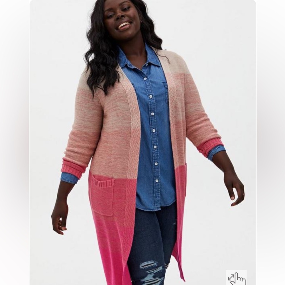 NWT Torrid Pink Ombre Stripe Slouchy Duster Sweater